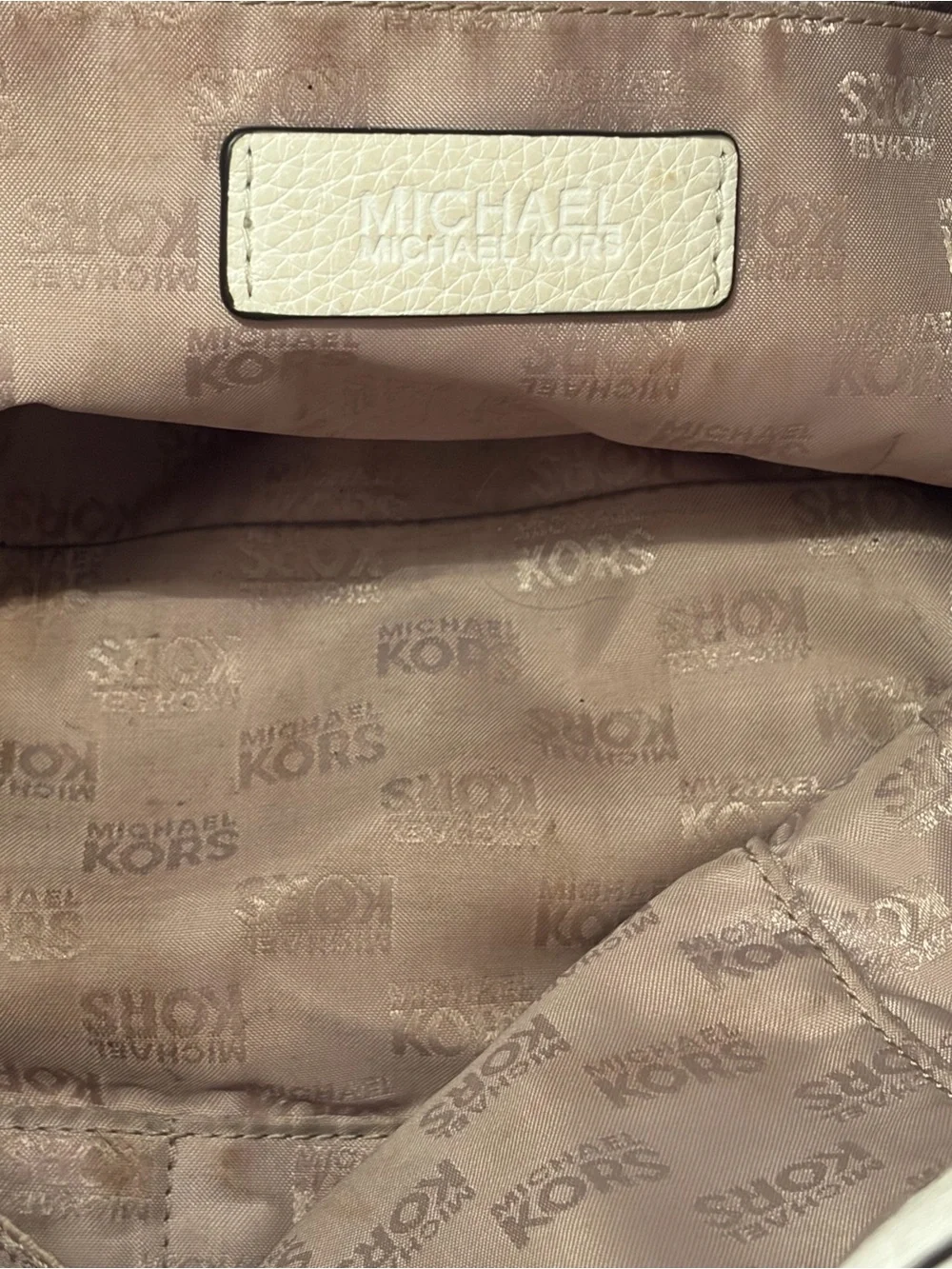 Michael Kors Ivory Pebbled Leather Shoulder Tote with Gold Hardware